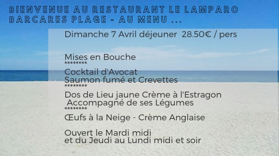 Au menu Dimanche 7 avril déjeuner ...