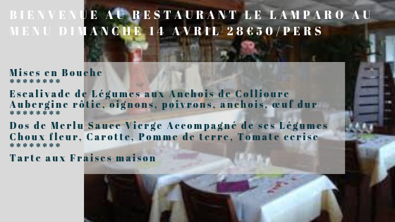 Au menu Dimanche 14 avril déjeuner ...