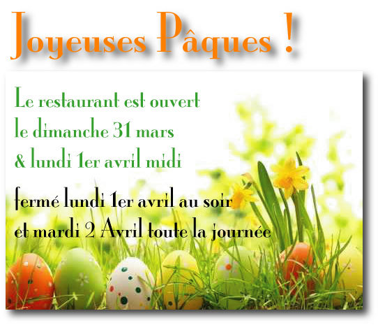 Tout l'équipe du Lamparo vous souhaite de Joyeuses Pâques !  Réservez : le restaurant est ouvert le dimanche 31 mars et lundi 1er avril ... nous vous attendons