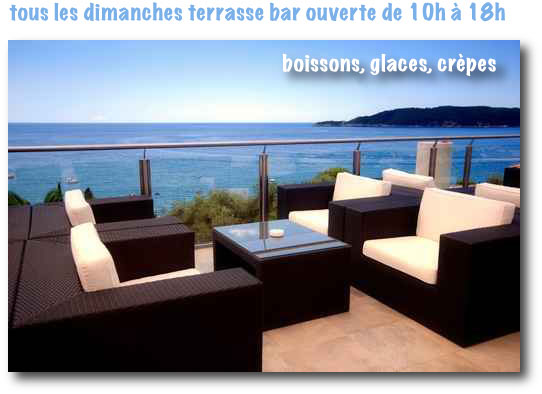 tous les dimanches terrasse bar ouverte de 10h à 18h : boissons, glaces, crèpes