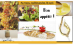 Au menu Dimanche 28 avril *Kir  Vin Blanc *  Amusements *  Salade du Chef  * Turbot Grillé Sauce Hollandaise légumes du moment * Café Liégeois