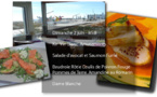 Au Menu Dimanche 2 juin - Kir  Vin Blanc  Amusements*  Salade d'avocat et Saumon Fumé * Baudroie Rôtie  Coulis de Poivron Rouge Pommes de Terre Amandine au Romarin * Dame Blanche